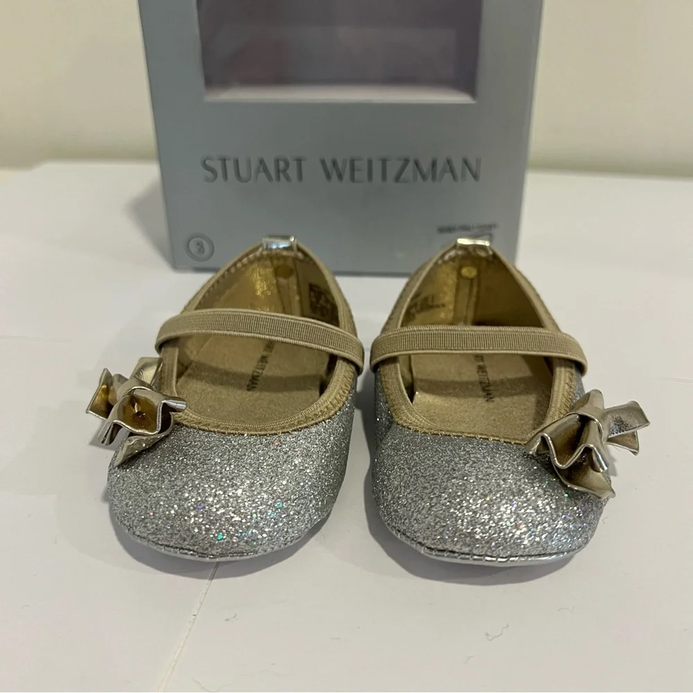 Stuart Weitzman Baby Glitz Ballet Flats Silver Gold Size 3 (6-9M)